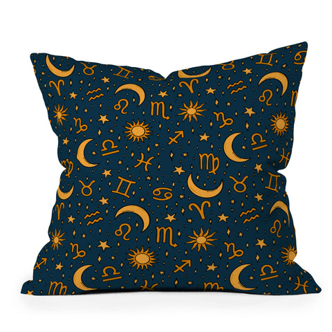 Doodle By Meg Zodiac Sun Star Print Navy Throw Pillow