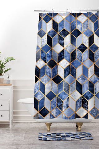 Elisabeth Fredriksson Blue Cubes Shower Curtain And Mat