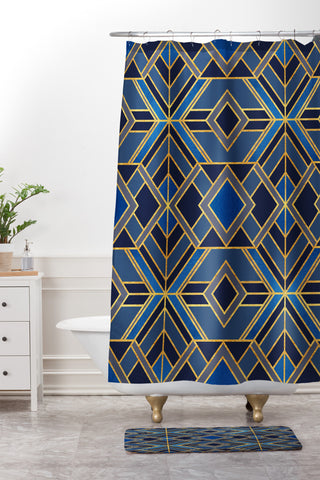 Elisabeth Fredriksson Geo Blue Shower Curtain And Mat