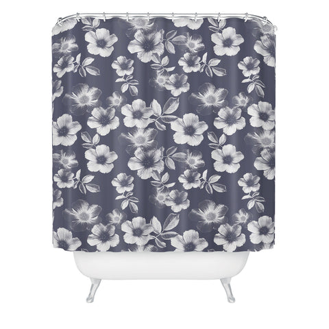 Emanuela Carratoni Classic Blue Floral Theme Shower Curtain