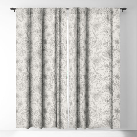 Emanuela Carratoni Line Art Floral Theme Blackout Window Curtain