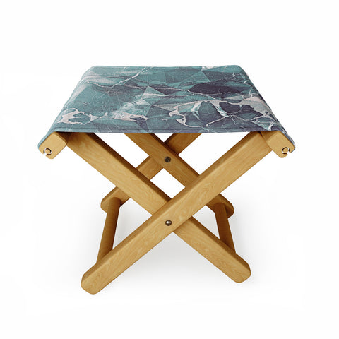 Emanuela Carratoni Teal Blue Geometric Marble Folding Stool