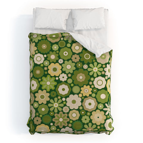 evamatise Flowers in the 60s Vintage Green Duvet Cover