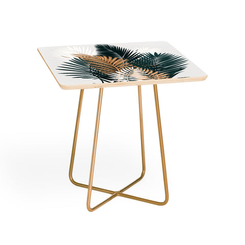 evamatise Gold and Green Palm Leaves Side Table
