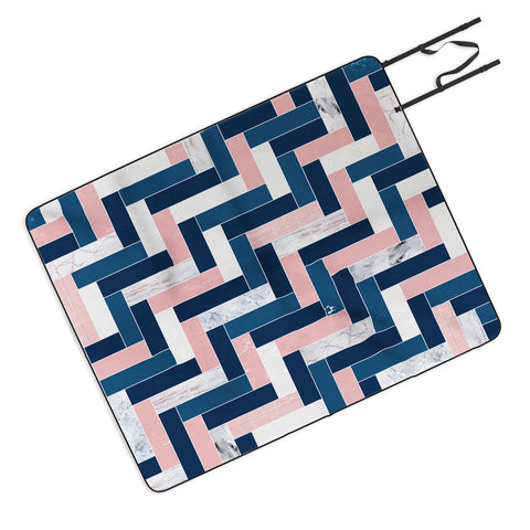 evamatise Midnight Blue Chevron Pattern Picnic Blanket