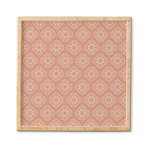 evamatise Retro Floral Geometric Tile Blush Pink Framed Wall Art