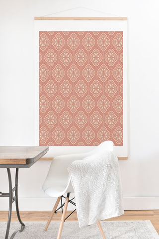 evamatise Retro Floral Geometric Tile Blush Pink Art Print And Hanger
