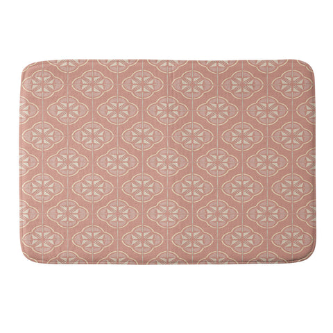 evamatise Retro Floral Geometric Tile Blush Pink Memory Foam Bath Mat