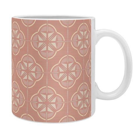 evamatise Retro Floral Geometric Tile Blush Pink Coffee Mug