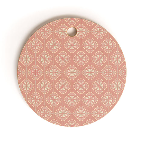 evamatise Retro Floral Geometric Tile Blush Pink Cutting Board Round