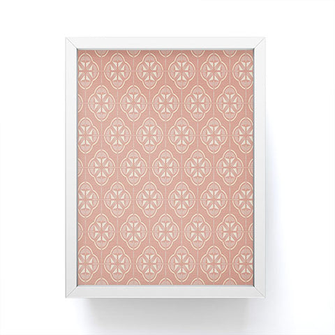 evamatise Retro Floral Geometric Tile Blush Pink Framed Mini Art Print