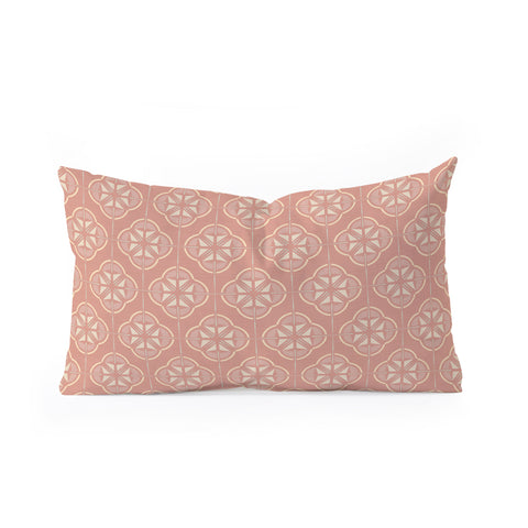 evamatise Retro Floral Geometric Tile Blush Pink Oblong Throw Pillow