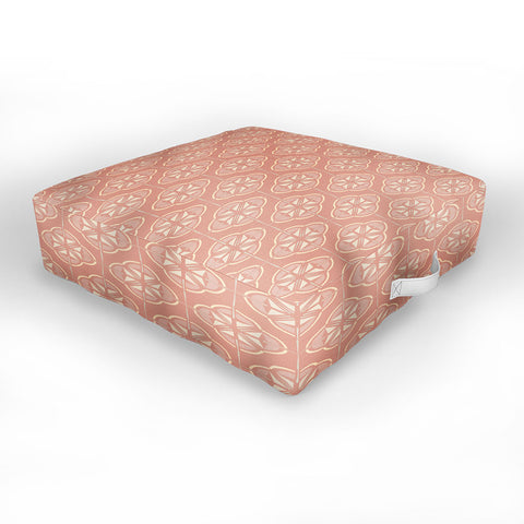 evamatise Retro Floral Geometric Tile Blush Pink Outdoor Floor Cushion