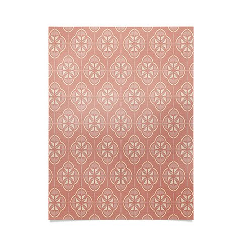 evamatise Retro Floral Geometric Tile Blush Pink Poster