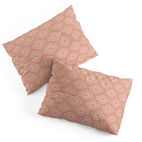 evamatise Retro Floral Geometric Tile Blush Pink Pillow Shams