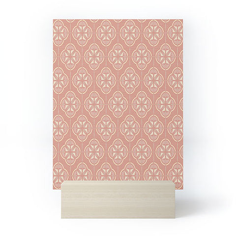 evamatise Retro Floral Geometric Tile Blush Pink Mini Art Print
