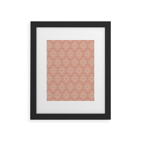 evamatise Retro Floral Geometric Tile Blush Pink Framed Art Print