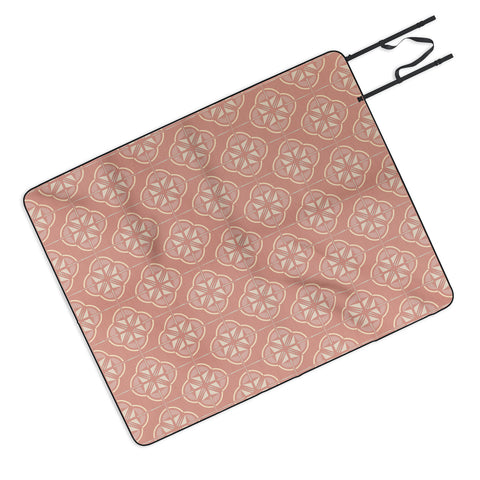 evamatise Retro Floral Geometric Tile Blush Pink Outdoor Blanket