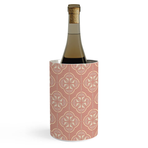 evamatise Retro Floral Geometric Tile Blush Pink Wine Chiller