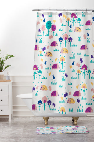 Gabriela Larios Field of Ladybirds Shower Curtain And Mat