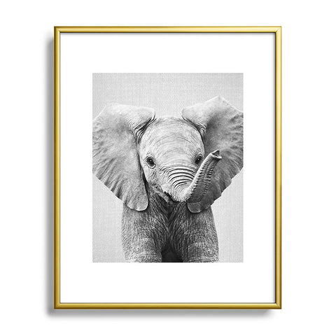 Gal Design Baby Elephant Black White Metal Framed Art Print