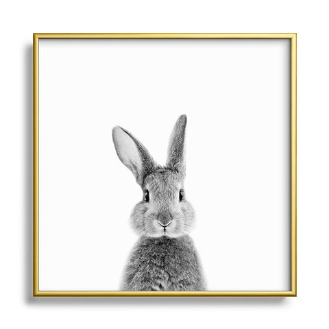 Gal Design Rabbit Black White Metal Square Framed Art Print