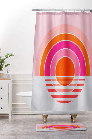 Gale Switzer Rainbow sunset Shower Curtain And Mat