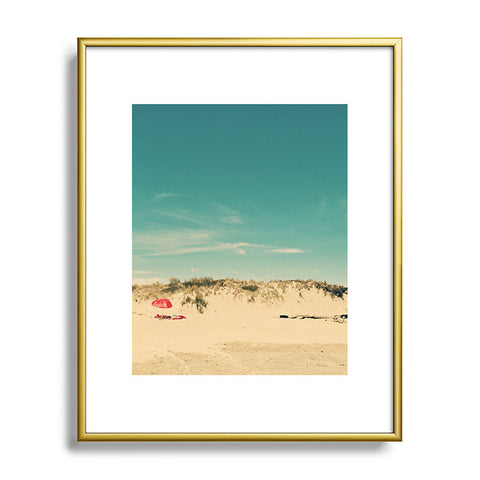 Happee Monkee Red Beach Umbrella Metal Framed Art Print