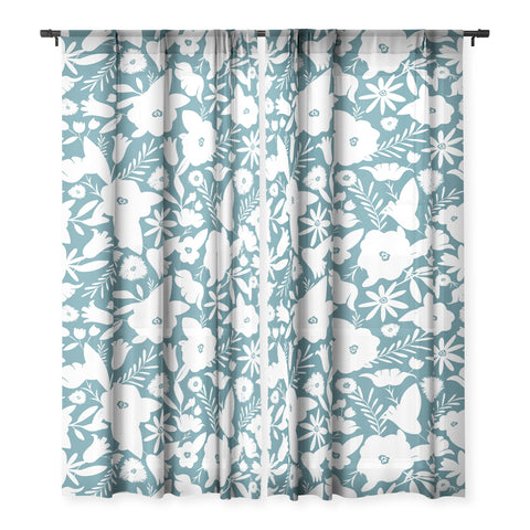 Heather Dutton Finley Floral Teal Sheer Non Repeat