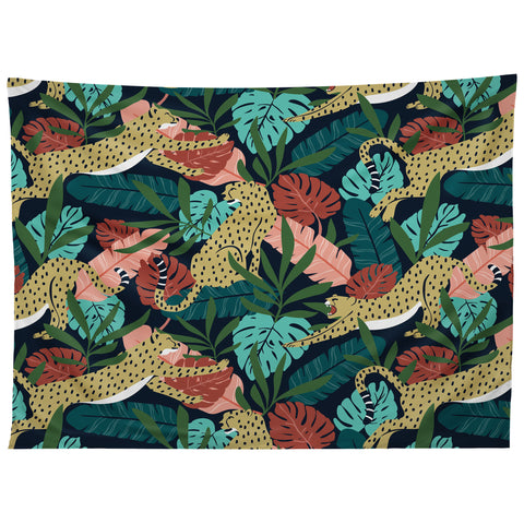 Heather Dutton Spotted Jungle Cheetahs Midnight Tapestry