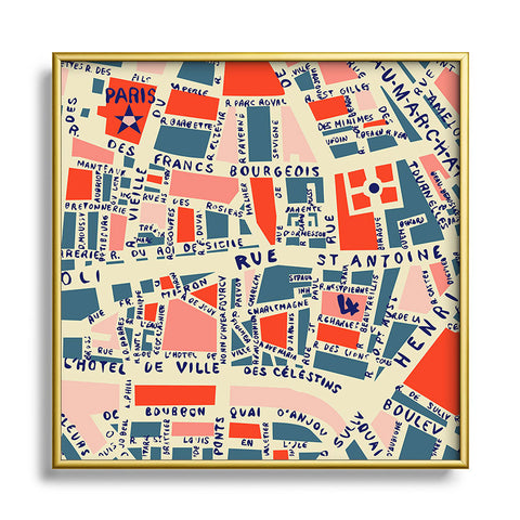 Holli Zollinger Paris Map Blue Metal Square Framed Art Print