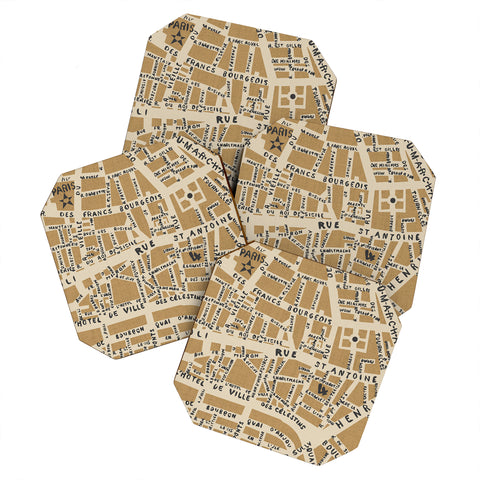 Holli Zollinger PARIS MAP RUSTIC Coaster Set