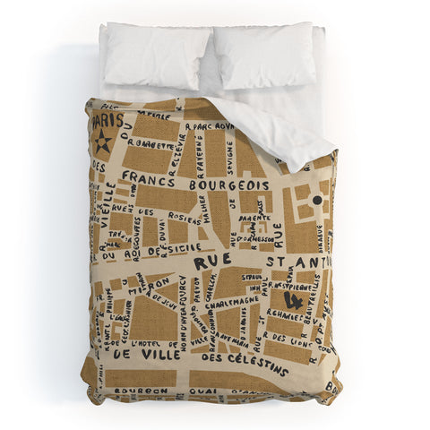 Holli Zollinger PARIS MAP RUSTIC Duvet Cover