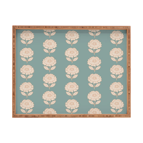 Iveta Abolina Floral Beige Teal Rectangular Tray