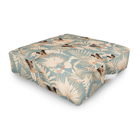 Iveta Abolina Geese and Palm Teal Outdoor Floor Cushion