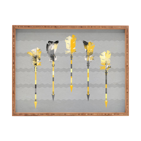 Iveta Abolina Gray Yellow Feathers Rectangular Tray