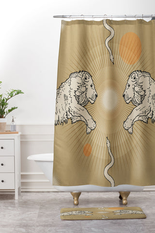 Iveta Abolina White Lions Shower Curtain And Mat
