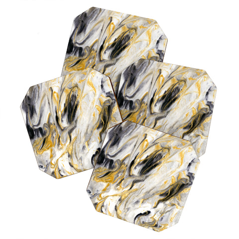 Jacqueline Maldonado Black and Gold Marble Coaster Set