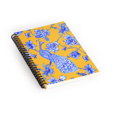 Jacqueline Maldonado Chinoserie Peacock Yellow Spiral Notebook