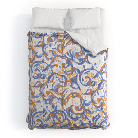 Jacqueline Maldonado Vintage Lace Watercolor Blue Gold Comforter