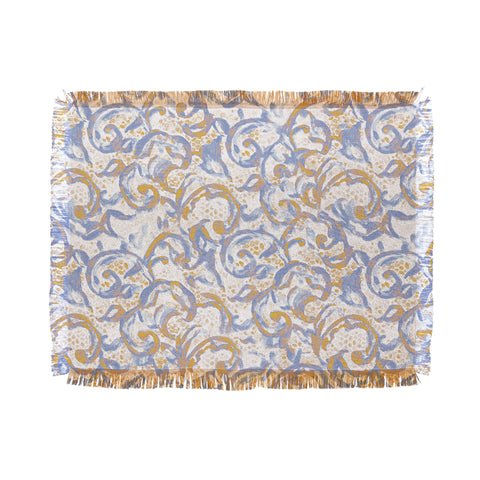 Jacqueline Maldonado Vintage Lace Watercolor Blue Gold Throw Blanket