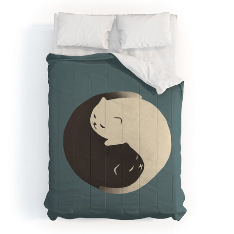 Jimmy Tan Hidden cat 9 blue yin yang Comforter