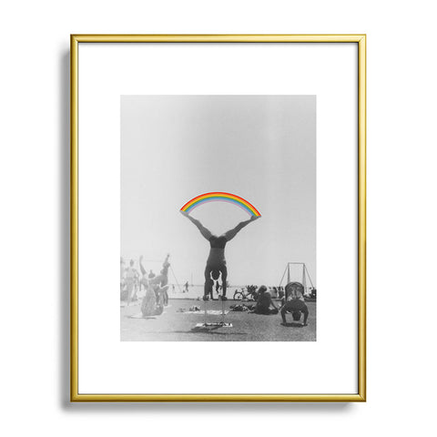 Julia Walck Straddle Rainbow Handstand Metal Framed Art Print