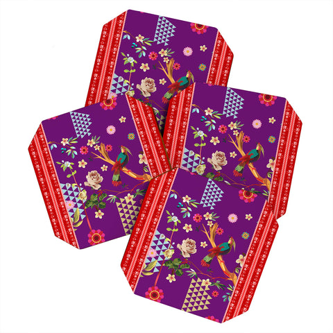 Juliana Curi Purple Oriental Bird Coaster Set