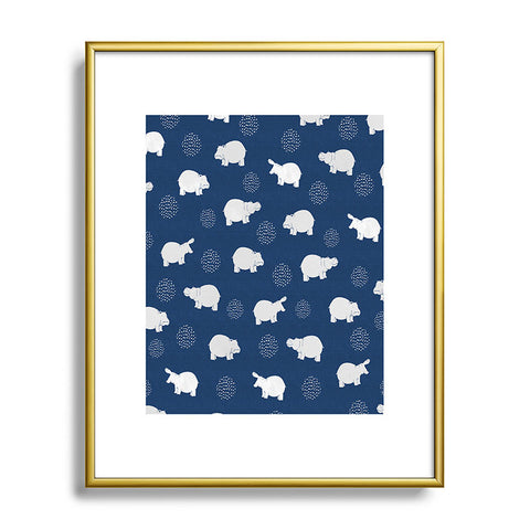 Kangarui Happy Hippo Blue Metal Framed Art Print