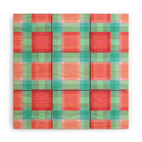 Lisa Argyropoulos Coral Mint Geo Plaid Wood Wall Mural