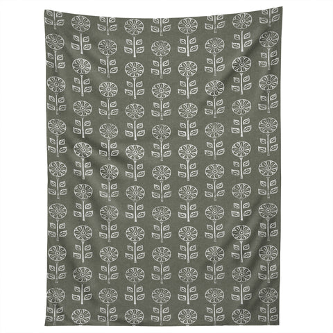 Little Arrow Design Co block print floral olive green Tapestry