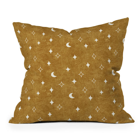 Little Arrow Design Co moon and stars mustard Throw Pillow