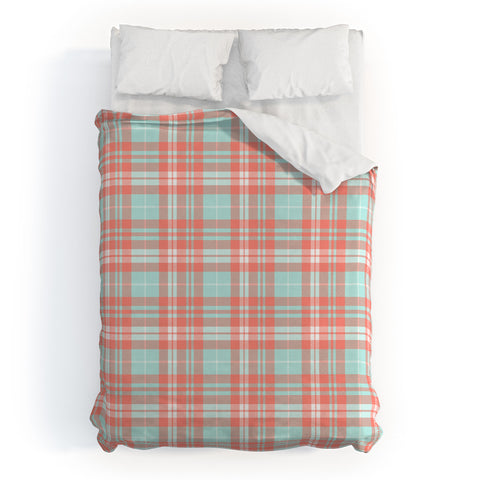 Little Arrow Design Co plaid in coral and blue Duvet Cover