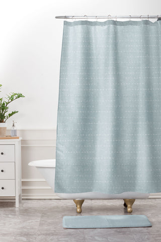 Little Arrow Design Co running stitch coastal blue Shower Curtain And Mat